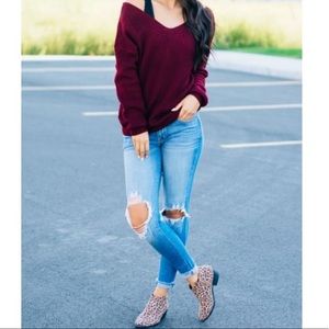 Twist back sweater- burgundy wine, size M